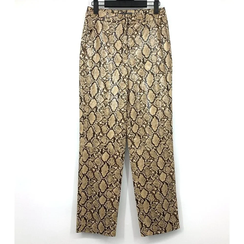 Primark Pants Snakeskin Brown Patent Leather High Rise Straight NWT